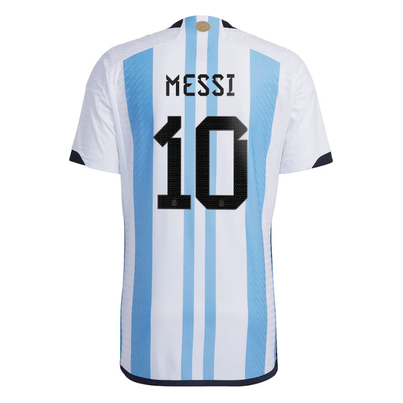 Lionel Messi 10 Argentina National Team Shirt 2022 Winners Home Jersey - White/Light Blue