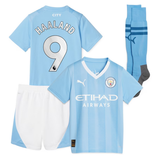 Manchester City Home Kids kit Puma 2023-24 Jersey Haaland 9 printing - Blue