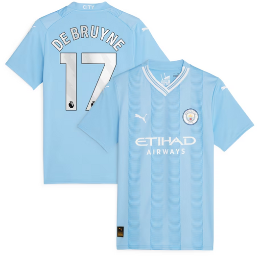 Manchester City Home Shirt 2023-24 - with De Bruyne 17 printing Jersey - Blue