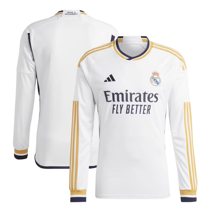 Real Madrid Home Adidas 2023-24 - Long Sleeve Custom Jersey - White