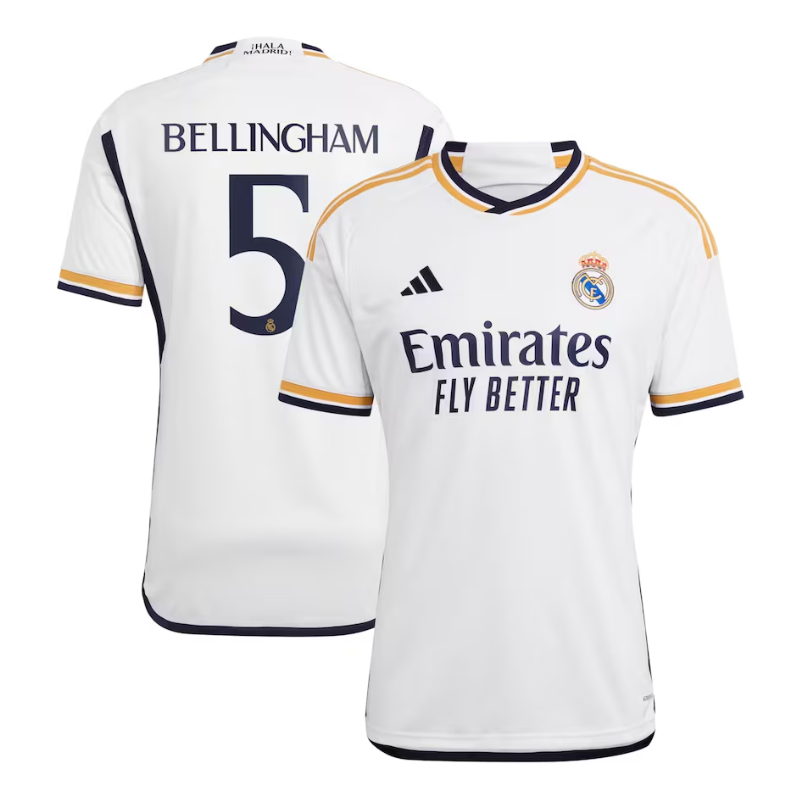 Real Madrid Home Adidas 2023-24 with Bellingham 5 printing Jersey - White